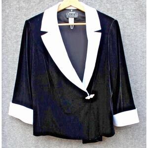Alex Evenings Black Velvet w Satin Lapel Evening Jacket Regency Tux Plus Size 2X